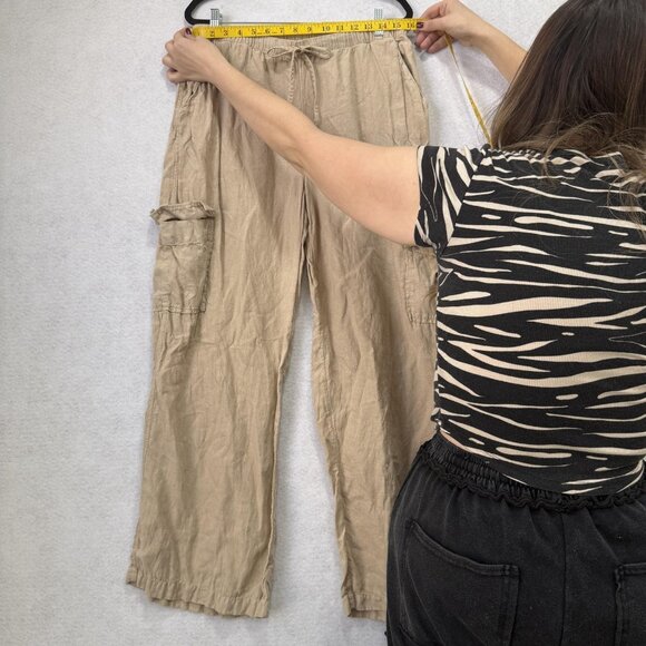 Caslon Pants Womens Medium Beige Linen Cargo Drawstring Wide Leg Pockets Relaxed - Picture 4 of 10